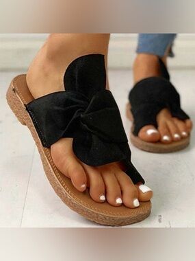 Women's Cow Suede Butterfly Knot Flat Sandals size 6